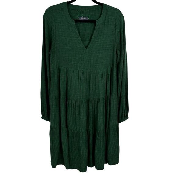 Maeve By Anthropologie Sacha Jacquard Tiered Tunic Dress Kelly Green Size Small - Picture 1 of 10